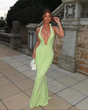 Amira Maxi Dress | Women's Deep Halter, Ruched Waist