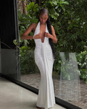Amira Maxi Dress | Women's Deep Halter, Ruched Waist