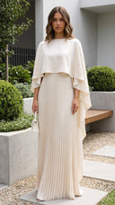 Aniya Maxi Dress | Women’s Long Cape Sleeves, Pleated Skirt