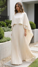 Aniya Maxi Dress | Women’s Long Cape Sleeves, Pleated Skirt