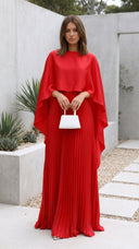 Aniya Maxi Dress | Women’s Long Cape Sleeves, Pleated Skirt
