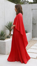Aniya Maxi Dress | Women’s Long Cape Sleeves, Pleated Skirt