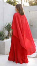Aniya Maxi Dress | Women’s Long Cape Sleeves, Pleated Skirt