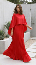 Aniya Maxi Dress | Women’s Long Cape Sleeves, Pleated Skirt