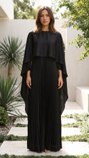Aniya Maxi Dress | Women’s Long Cape Sleeves, Pleated Skirt