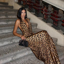 Anya Maxi Dress | Leopard Print Halter Tie-Backless Summer Dress