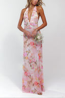 Ariadne Maxi Dress | Women's Floral Deep V-Neck, Adjustable Halter Tie-Back