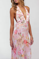 Ariadne Maxi Dress | Women's Floral Deep V-Neck, Adjustable Halter Tie-Back
