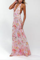 Ariadne Maxi Dress | Women's Floral Deep V-Neck, Adjustable Halter Tie-Back