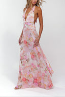 Ariadne Maxi Dress | Women's Floral Deep V-Neck, Adjustable Halter Tie-Back