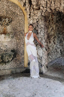 Ariana Maxi Dress | Women's Sleeveless Halterneck, Sheer Lace