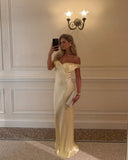 Aveline Maxi Dress | Satin Off-Shoulder, Backless Design