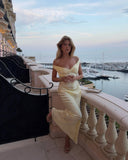 Aveline Maxi Dress | Satin Off-Shoulder, Backless Design
