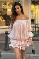 Blythe Mini Dress | Off Shoulder Puff Sleeve Tiered Ruffle