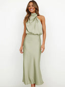 Briony Maxi Dress | Women's Elegant Halter Neck, Lightweight Polyester