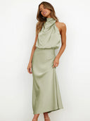 Briony Maxi Dress | Women's Elegant Halter Neck, Lightweight Polyester
