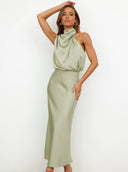 Briony Maxi Dress | Women's Elegant Halter Neck, Lightweight Polyester