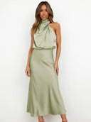 Briony Maxi Dress | Women's Elegant Halter Neck, Lightweight Polyester