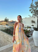 Calina Maxi Dress | Women's Printed Halter Neck, Backless Summer Style