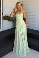 Cleo Maxi Dress | Strapless Floral Textured Bodice Chiffon