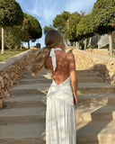 Cleo White Maxi Dress | Sleeveless Halter V-Neck Chiffon for Women