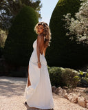 Cleo White Maxi Dress | Sleeveless Halter V-Neck Chiffon for Women