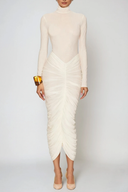 Dahlia Midi Dress | High-Neck Ruched Bodycon