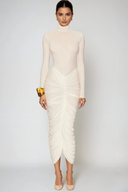 Dahlia Midi Dress | High-Neck Ruched Bodycon