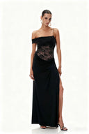 Elysia Maxi Dress | Elegant Lace Bodice, Satin Skirt