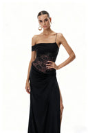 Elysia Maxi Dress | Elegant Lace Bodice, Satin Skirt