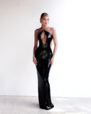 Evelynn Maxi Dress | Sequin Halter with Front-Center Cutout