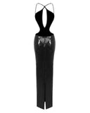 Evelynn Maxi Dress | Sequin Halter with Front-Center Cutout
