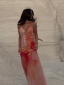 Fayah Maxi Dress | Satin Ombre Print, Open-Back, Spaghetti Straps