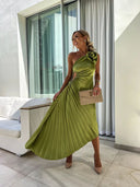 Felicity Maxi Dress | One-Shoulder Pleated Floral Design