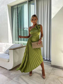 Felicity Maxi Dress | One-Shoulder Pleated Floral Design