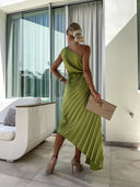 Felicity Maxi Dress | One-Shoulder Pleated Floral Design