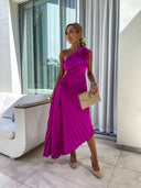 Felicity Maxi Dress | One-Shoulder Pleated Floral Design