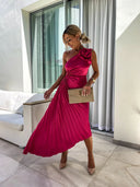 Felicity Maxi Dress | One-Shoulder Pleated Floral Design