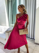 Felicity Maxi Dress | One-Shoulder Pleated Floral Design