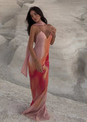 Fiora Maxi Dress | Satin Ombre Floral, Open-Back Spaghetti Straps