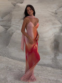 Fiora Maxi Dress | Satin Ombre Floral, Open-Back Spaghetti Straps