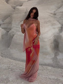 Fiora Maxi Dress | Satin Ombre Floral, Open-Back Spaghetti Straps