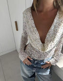 Gala Sequin Mesh Crop Top | Open-Back, Full-Length Sleeves