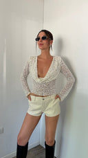 Gala Sequin Mesh Crop Top | Open-Back, Full-Length Sleeves