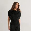 Gemma Women's Top | Draped Cowl Neck, Cap Sleeve