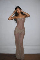 Gigi Maxi Dress | Strapless Glitter Mesh, Elegant Sheer Design