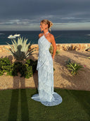 Annabel | Women’s Pleated Halter Maxi Wedding Guest Dress