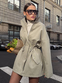 Brenda | Women's Drawstring Waist High Neck Utility Jacket