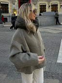 Cadence | Women's Color Block Hooded Drawstring Bomber Jacket