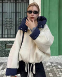Cadence | Women's Color Block Hooded Drawstring Bomber Jacket